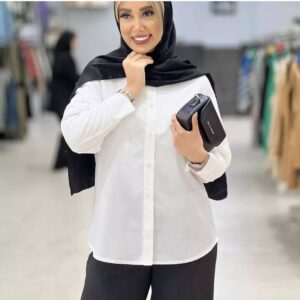 شومیز سفید یقه مردانه کد 105